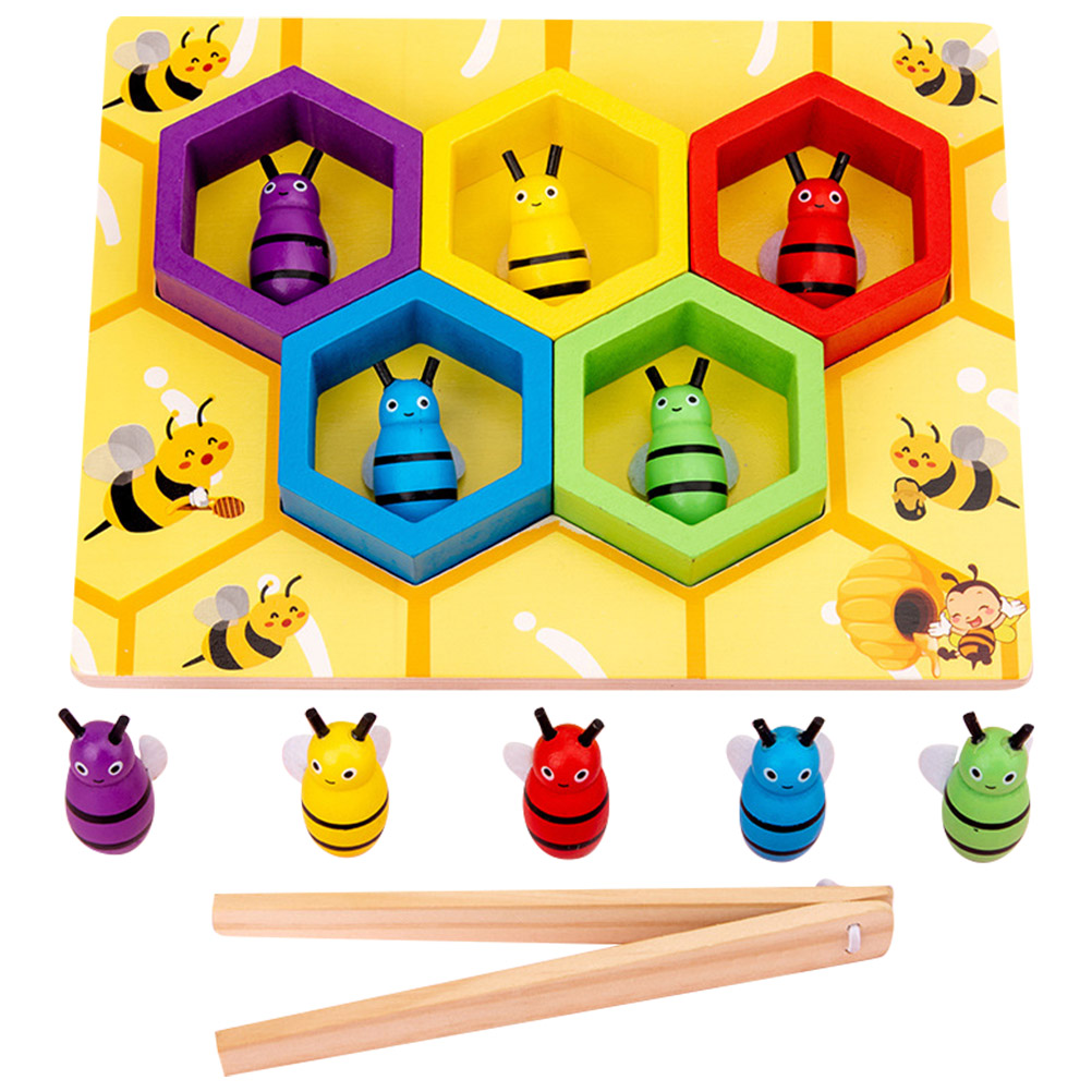 Clipping bee toy 1 Set Wooden Bee Hive Clipping Toy Kids Clip Toy Handeye Coordination