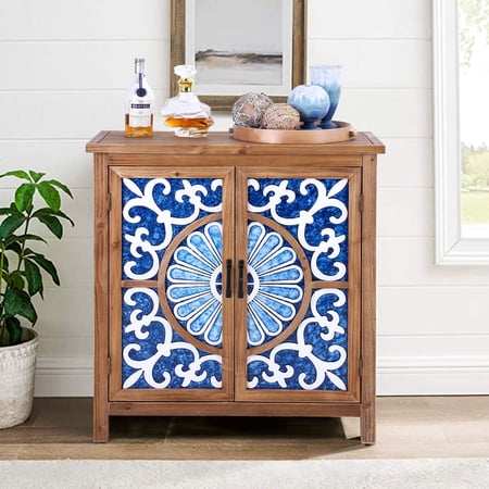 Sophia & William 2-Door Accent Cabinet with Blue And White Porcelain Pattern