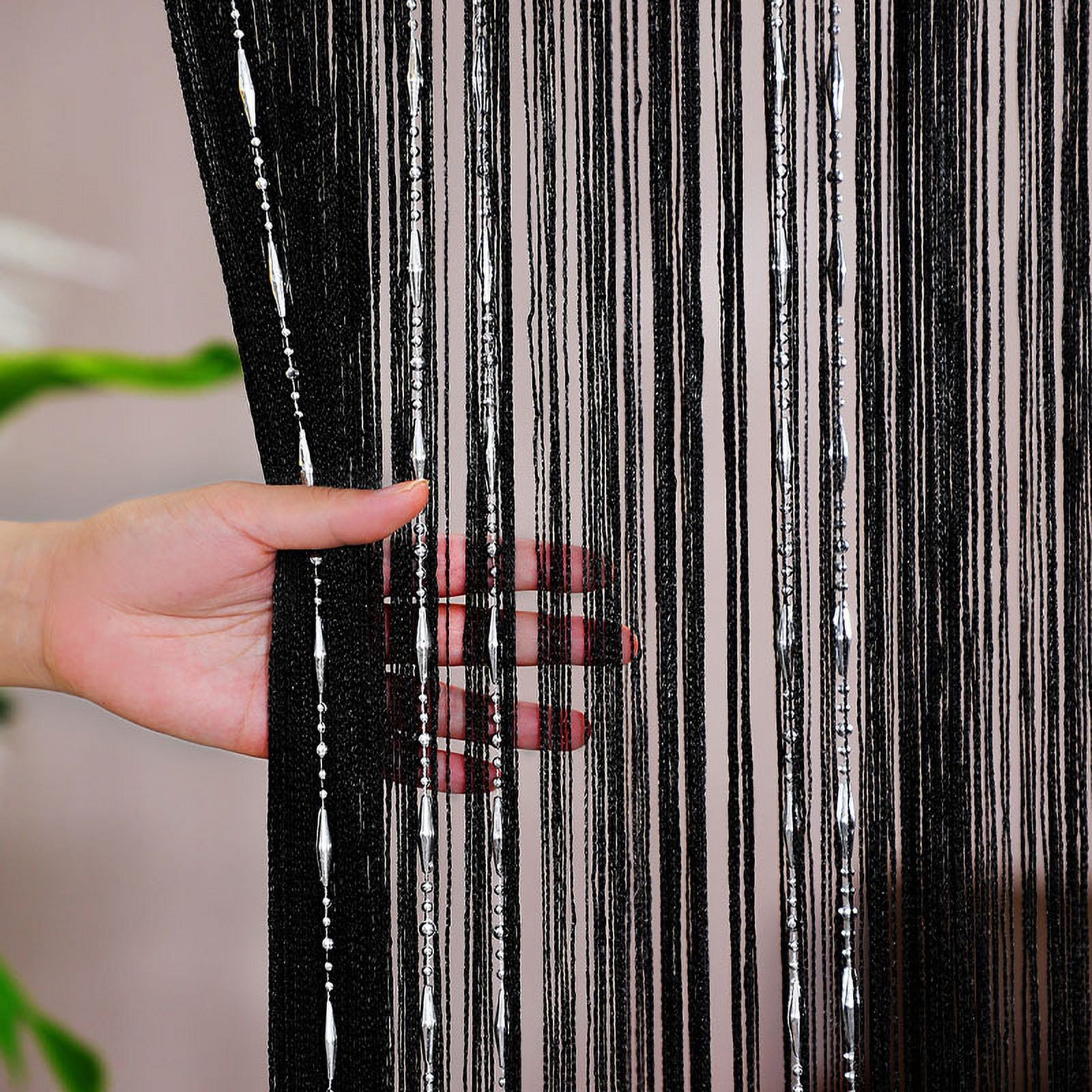 Beaded String Curtain, Crystal Tassel Thread Curtain for Doorway & Window Partition Decor-Champagne