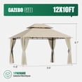 thumbnail image 5 of LazySunsets 12'x 10' Patio Gazebo Double Roof Protection All-Weather Outdoor Shelter Features Insect Screens for Backyard, Lawn, (Beige), 5 of 9