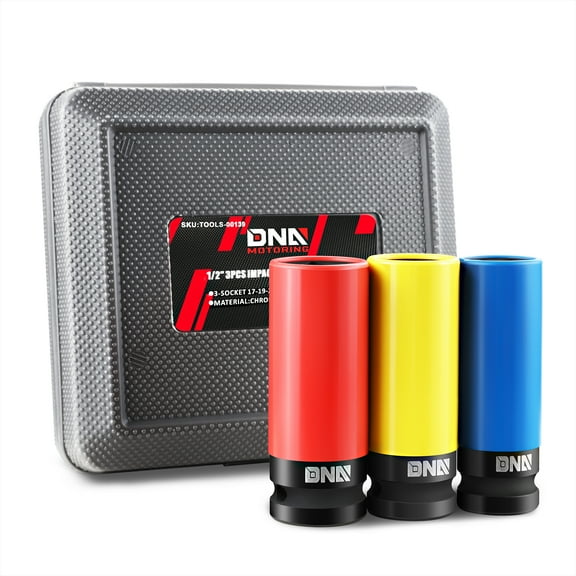 DNA Motoring TOOLS-00139 3 Pcs Multi-Color 1/2" Drive Deep Impact Wheel Protector Lug Nut Bolt Socket Set W/ Carry Storage Case