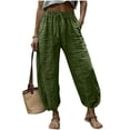thumbnail image 4 of aohooy Women Lightweight Drawstring Pants Flowy Palazzo Elastic Waist Trousers with Pockets Cotton Summer Vacation Lounge Pant Army Green,M, 4 of 7