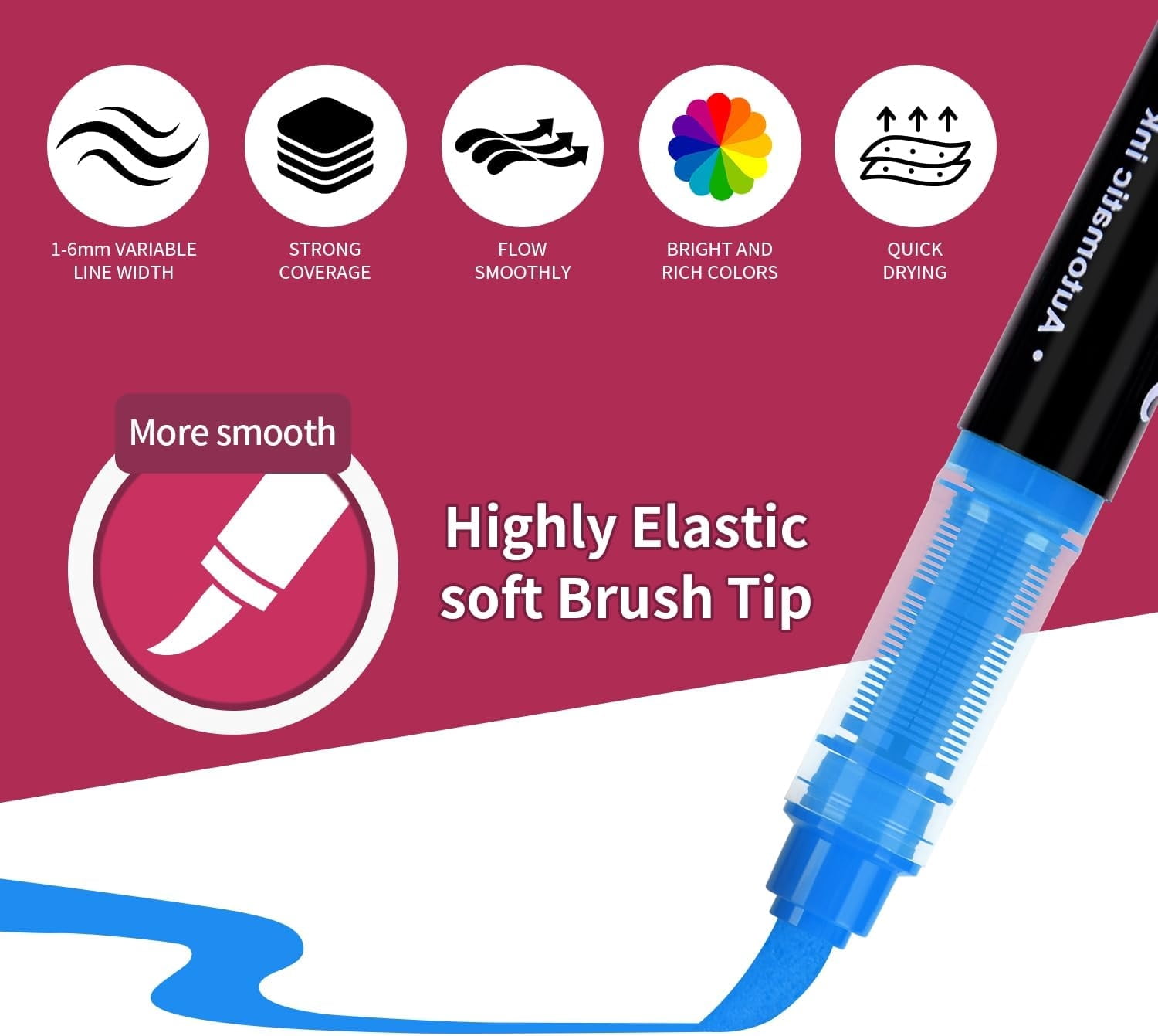 Acrylic Markers, Soft Brush Tip Acrylic Paint Pens, Quick-Drying Waterproof Acrylic Paint Markers for Canvas, Rock Painting, Wood, Stone, Glass, Ceramic, Fabric Painting, Art Supplies