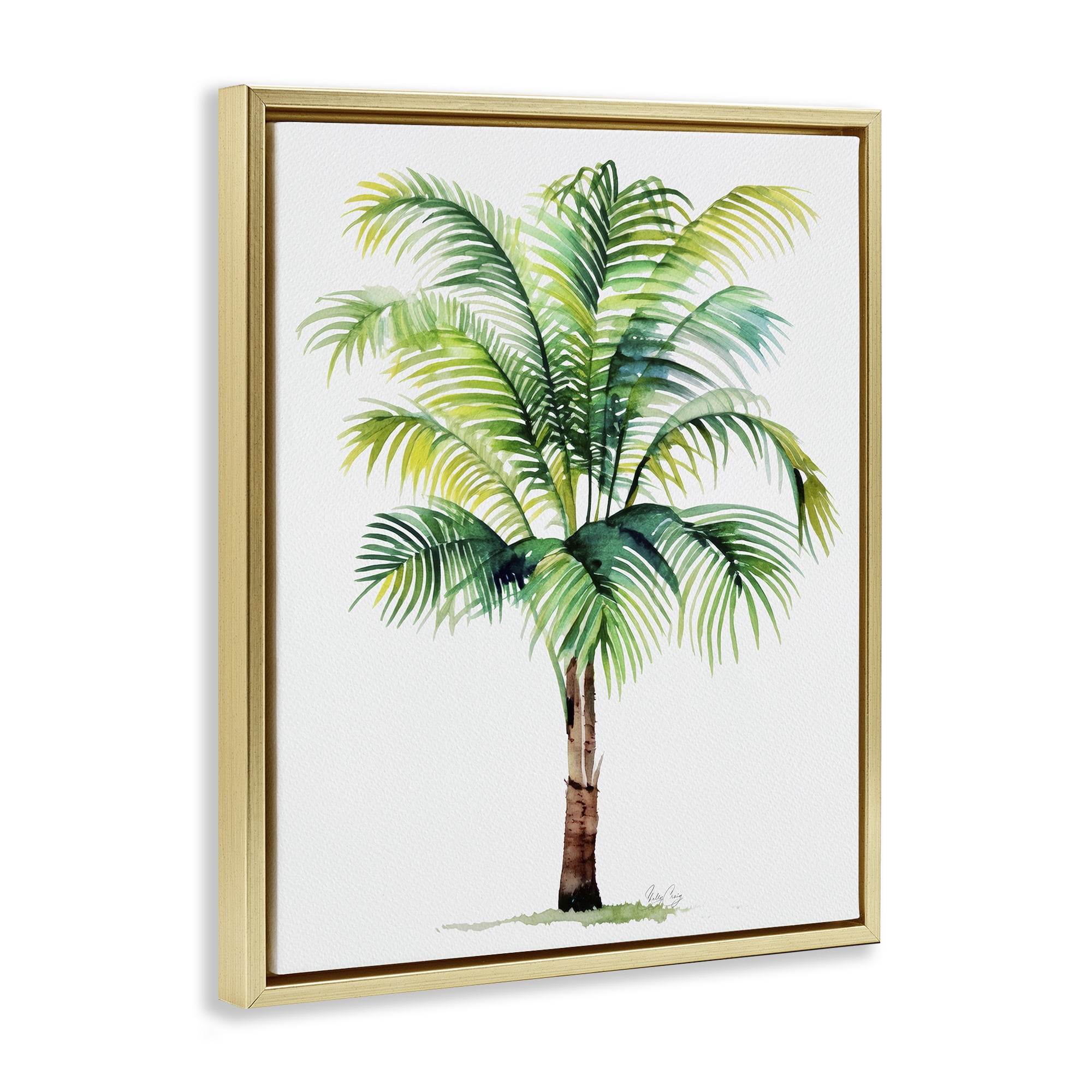 Stupell Industries Breezy Fronds Palm Gold Framed Floater Canvas Wall Art, design by Shelly Craig