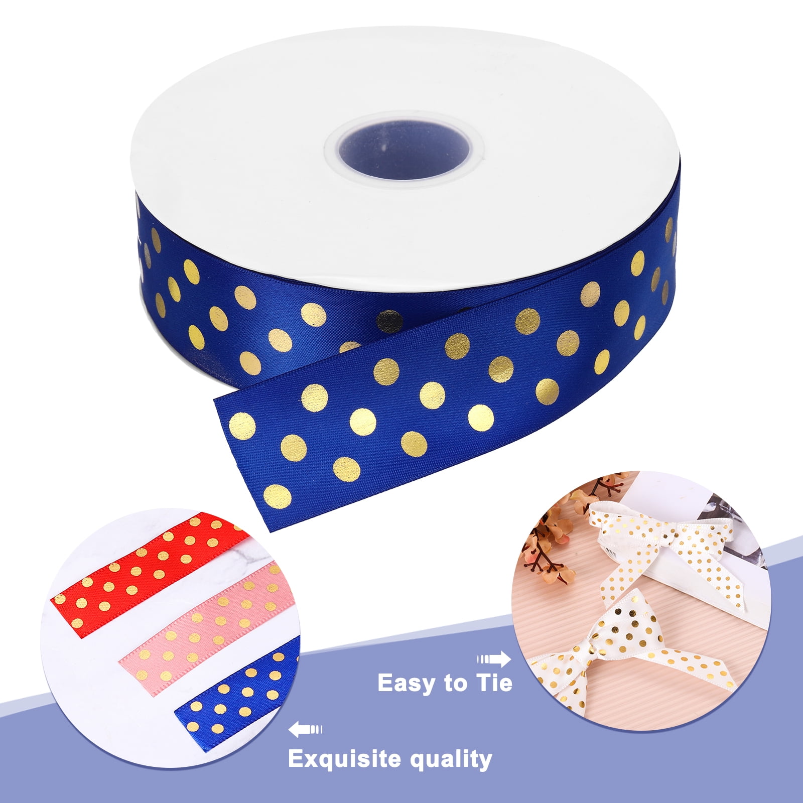 Grosgrain Ribbons 100 Yards 1-1/2 Inch Dark Blue Gold Dots Ribbon for Crafts Gift Wrapping Wedding