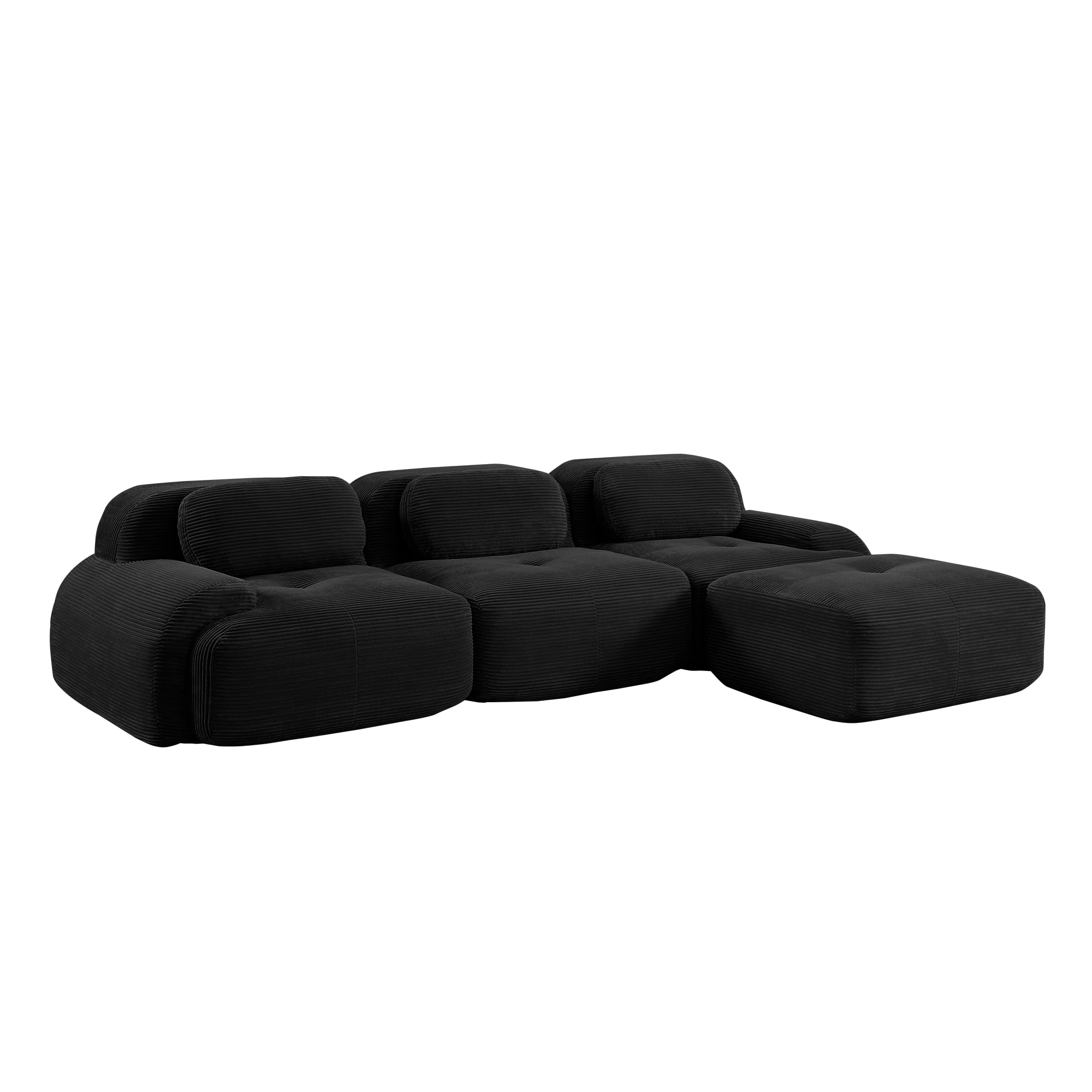 Modular L-Shaped Sectional Sofa with Ottoman, Corduroy 3-Seater Ergonomic Sofa Couch with Curved Armrests for Living Room Bedroom