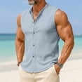 thumbnail image 2 of srobpty Mens Summer Solid Sleeveless Round Neck Linen Tank Tops Button Placket for Vacation and Daily Leisure Wear, 2 of 5