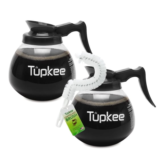 Commercial Coffee Carafe Pot Replacement - Restaurant Glass Decanter - 64 oz 12 Cup, Set of 3 Black Handle, Compatible with Wilbur Curtis, Bloomfield, Bunn  INCLUDES  Coffee Pot Cleaning Brush