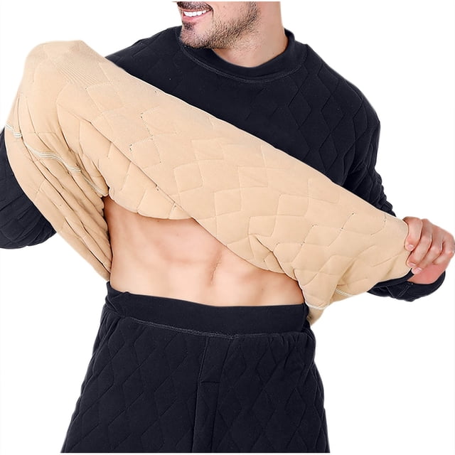 Lovzfmll Men's Thermal Top with Solid Color Round Neck, Long Sleeve with Heart Pattern and Cotton Padding for Comfortable Base Layer