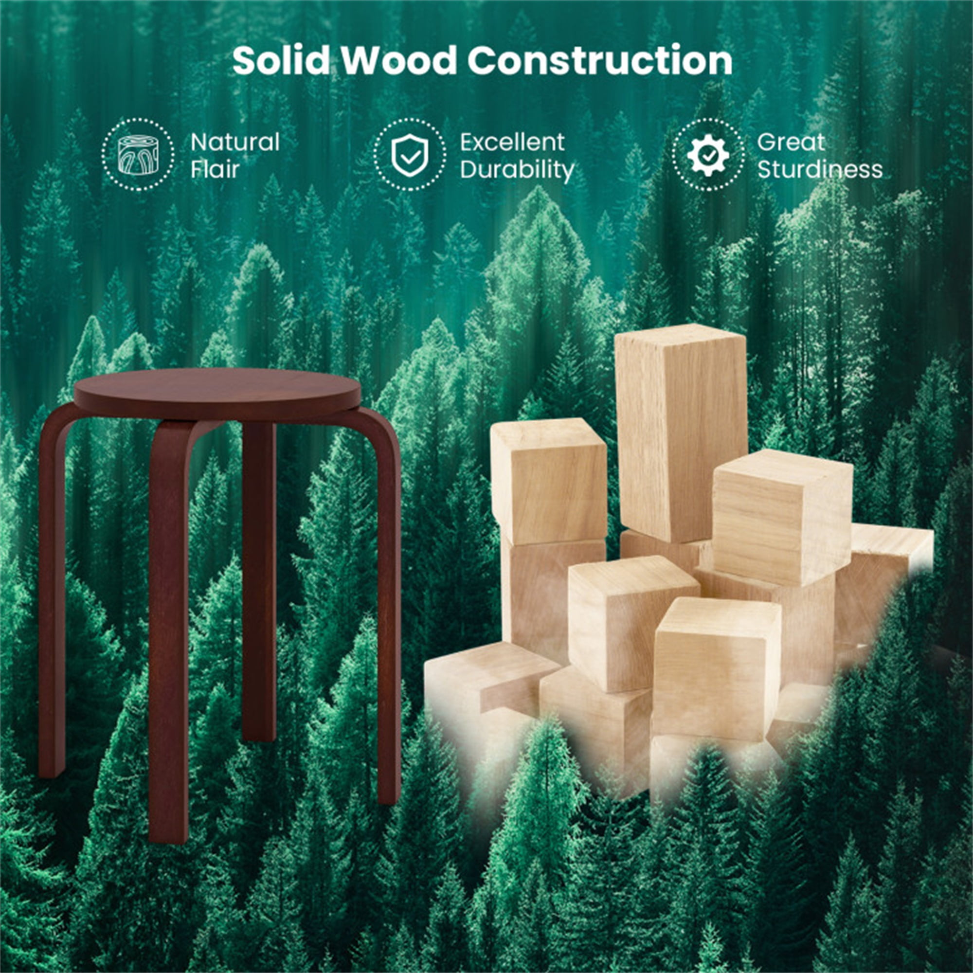 Demi Bonn Set of 4 18" Wood Home Backless Dining Chairs with Stackable Space Saving Design, Brown