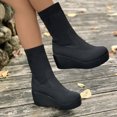 thumbnail image 4 of LSLJS Bottes Confortables en Tricot pour Femmes Grande Taille, Bout Rond, Talon Compensé, Mi-Mollet, 4 of 8