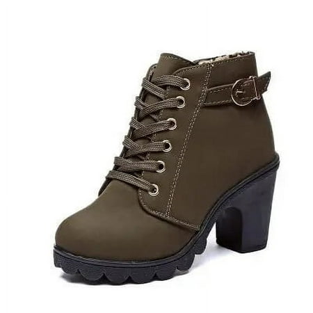 

Women s Chunky Heel Ankle Booties Stylish High Heels Dress Boot Comfy Round Toe Lace up Side Zipper Combat Boots