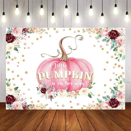 Pumpkin Baby Shower Backdrop Girl Fall Little Pumpkin Gold Dots Baby Shower Background Watercolor Floral Pumpkin Baby Shower Backdrops Banner Supplies Cake Table Decor