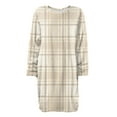 thumbnail image 7 of Women's Round Neck Casual Long Sleeve Plush Plaid Print Dress for Winter Lounging and Casual Outfits,Khaki,XL, 7 of 7