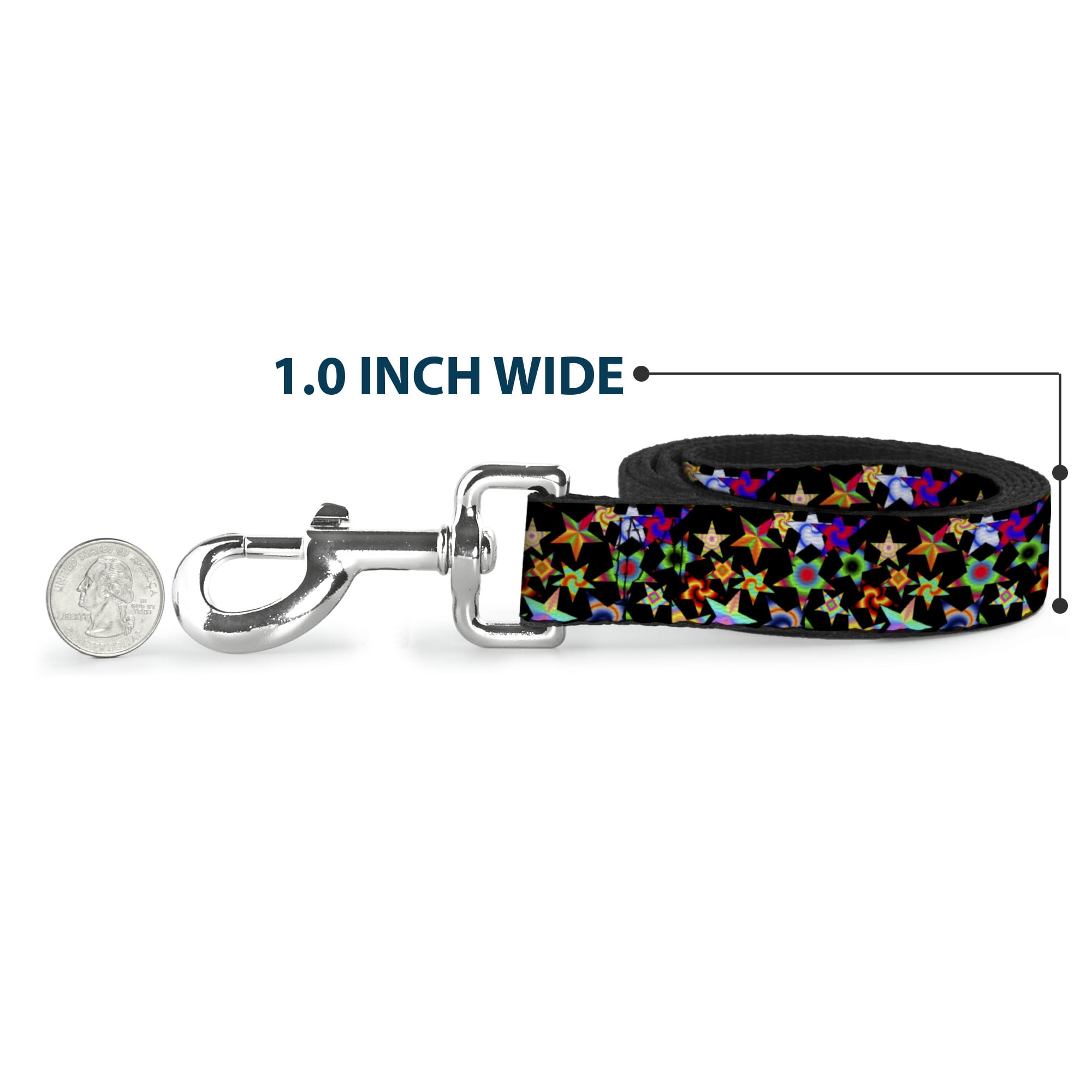 Buckle-Down Pet Leash, Dog Leash, Kaleidostarz, 6 Feet Long 1.0 Inch Wide