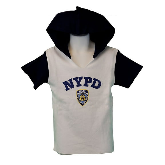 NYPD Kids Hooded T-Shirt Youth Boys Tee Blue White Small