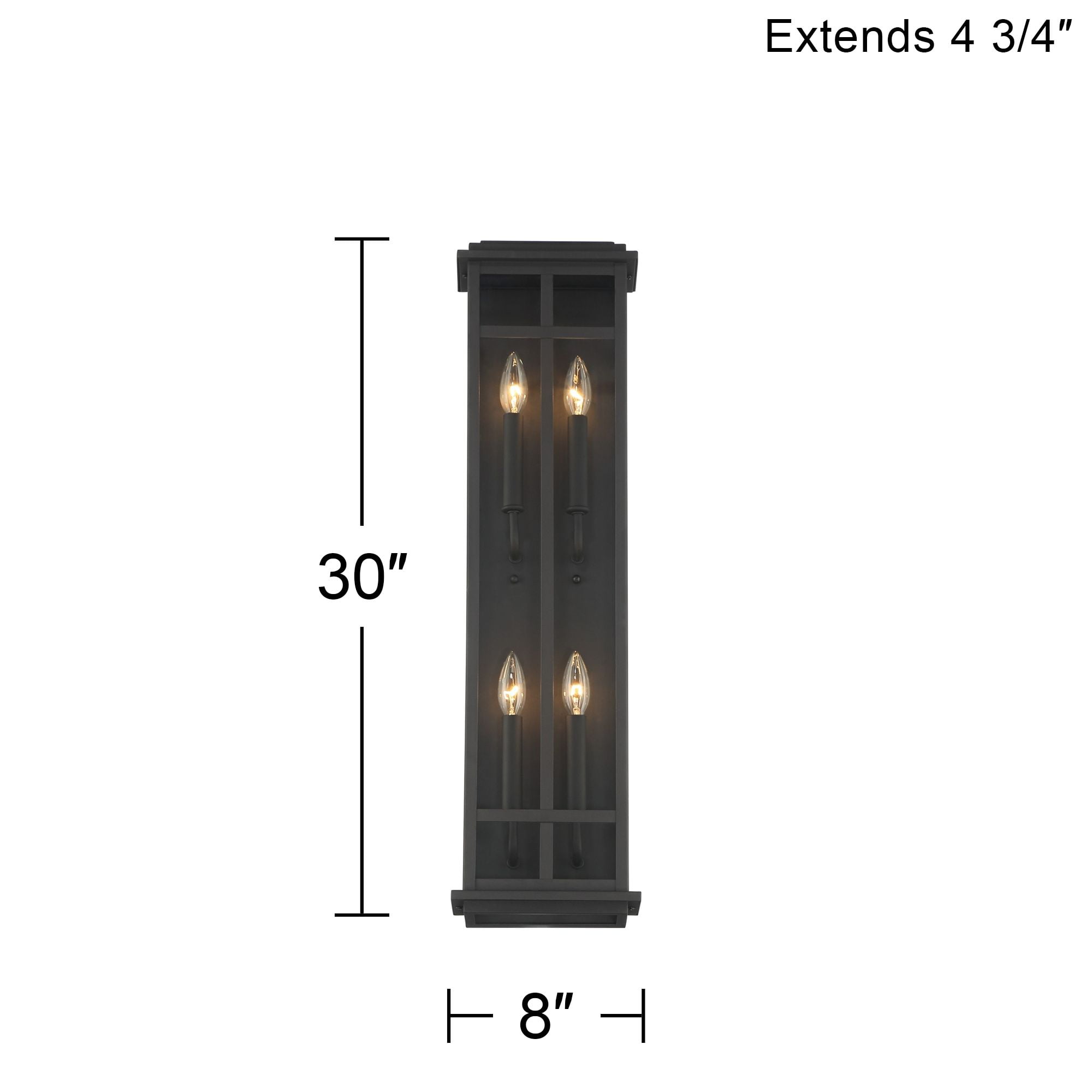 Possini Euro Design Metrix 30" High Farmhouse Rustic Rectangular Outdoor Wall Light Fixture Mount Porch 4-Light Black Glass Shade
