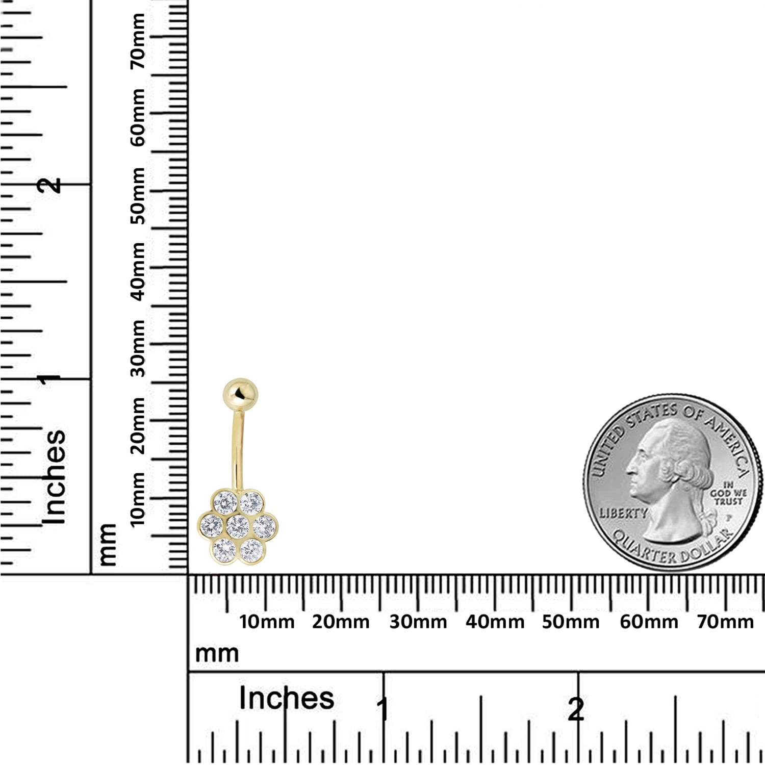 AVORA 10K Yellow Gold Bezel-set Simulated Diamond CZ Flower Belly Button Ring Body Jewelry (14 Gauge)