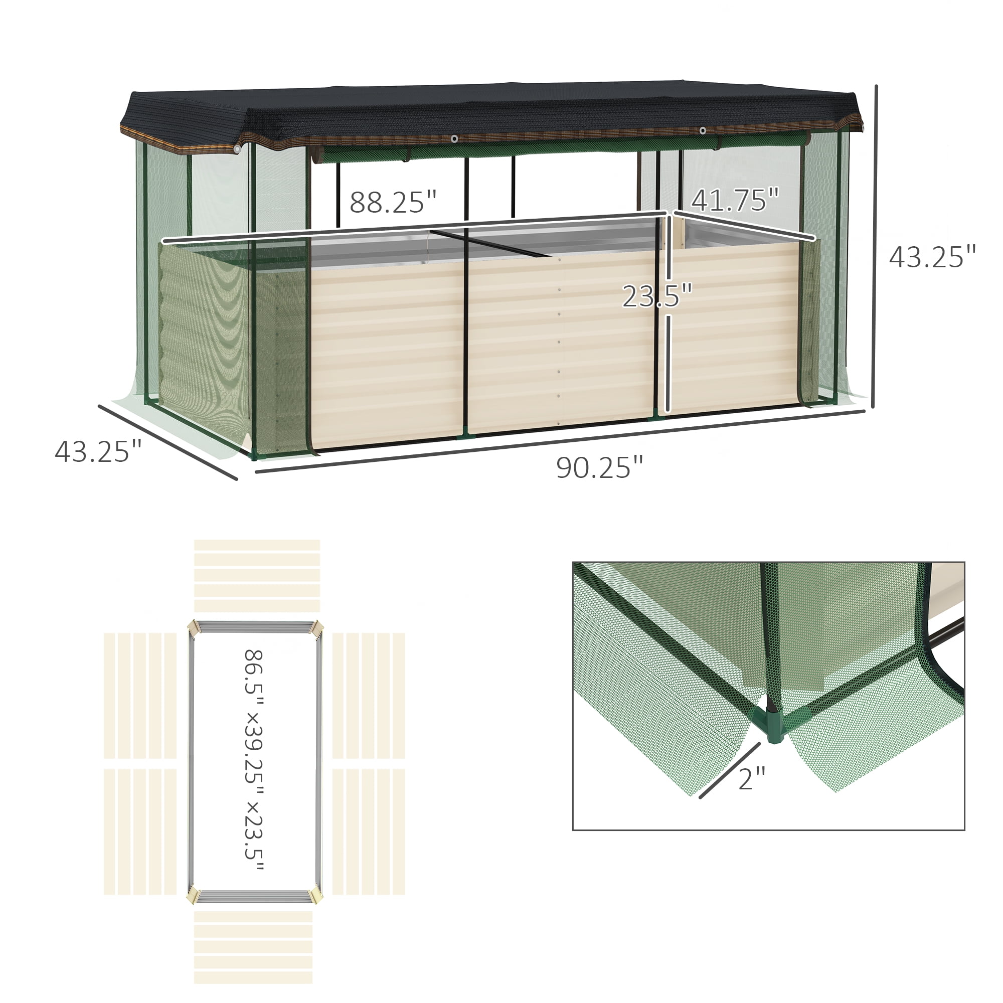 Raised Garden Bed for Flowers, Veggies and Herbs, Galvanized Steel Planter Box with Crop Cage and Shade Cloth