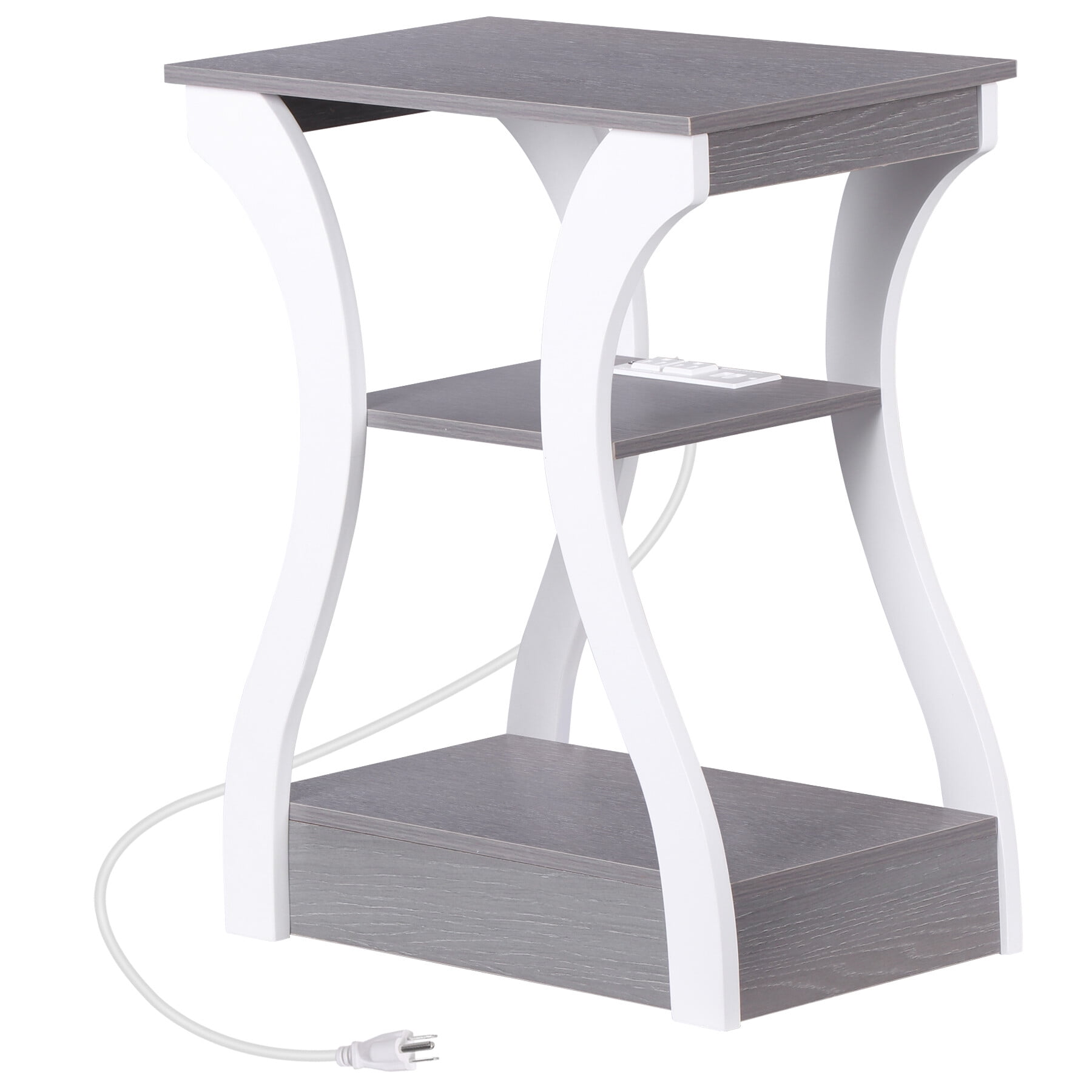 ZENY End Table with Charging Station, Bedside Table with USB, 3 Tier Side Table Nightstand with Storage Shelf for Living Room Bedroom Grey White