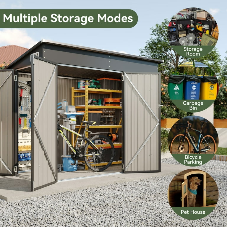 Aoxun 4' x 8' Shed Outdoor Storage Shed with Triple Lockable Door