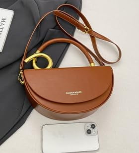 Baguery Semi-Circular Saddle Purse for Women - Elegant PU Leather Tote Shoulder Bag, Chic Crossbody Handbag with Adjustable Strap