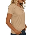 thumbnail image 4 of Babysbule Women's V Neck Button Placket Short Sleeve Henley T Shirt, Casual Loose Fit Top for Daily All Season Wear, 4 of 6