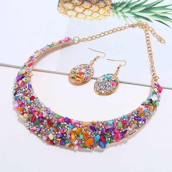 KONTONTY Women's Multi-Color Rhinestone Necklace and Earrings Set, Elegant Metal Jewelry Accessory for Stylish Looks