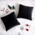 thumbnail image 4 of ZOELNIC 2 Pcs Velvet Pillow Covers with Pom Poms Home Decorative Square Throw Pillow Cases for Party Couch Sofa Bed, Black, 20"x20", 4 of 8
