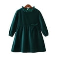 thumbnail image 2 of DEBGFS Robe à Col Rond pour Filles Enfants, Robe Décontractée en Velours pour Tout-Petits, Nœud Papillon, Manches Longues, Robe Confortable et Douce pour 3-10 Ans, Vert, 3-4 Ans, 2 of 6
