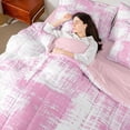 thumbnail image 4 of Feelyou Fashion Pink Graffiti Bedding Comforter Set 7pcs for Women, Modern Watercolor Art Queen Bedding Sets, Chic Abstract Ombre Reversible Queen Sheet Sets, Super Cozy Room Decor, 4 of 7