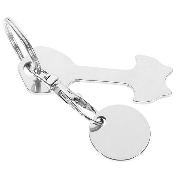 WASHWEPE 1Set Shopping Trolley Token Key Ring Silver Oval Stainless Steel Practical Design for Supermarket Shopping