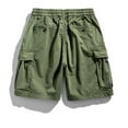 thumbnail image 4 of EQWLJWE Mens Cotton Cargo Shorts Elastic Waist Drawstring Zipper Shorts Outdoor Lightweight Shorts with Multi Pockets Green L, 4 of 4