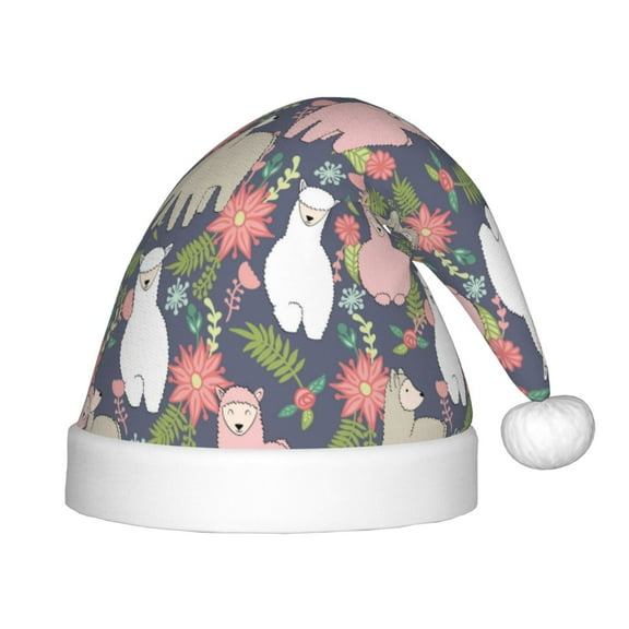 Fuzoiu Llamas Print Santa Hat Christmas Hat for kids,Santa Hats with Pompom, Unisex Xmas Holiday Hat for Christmas New Year Festive Party Supplies