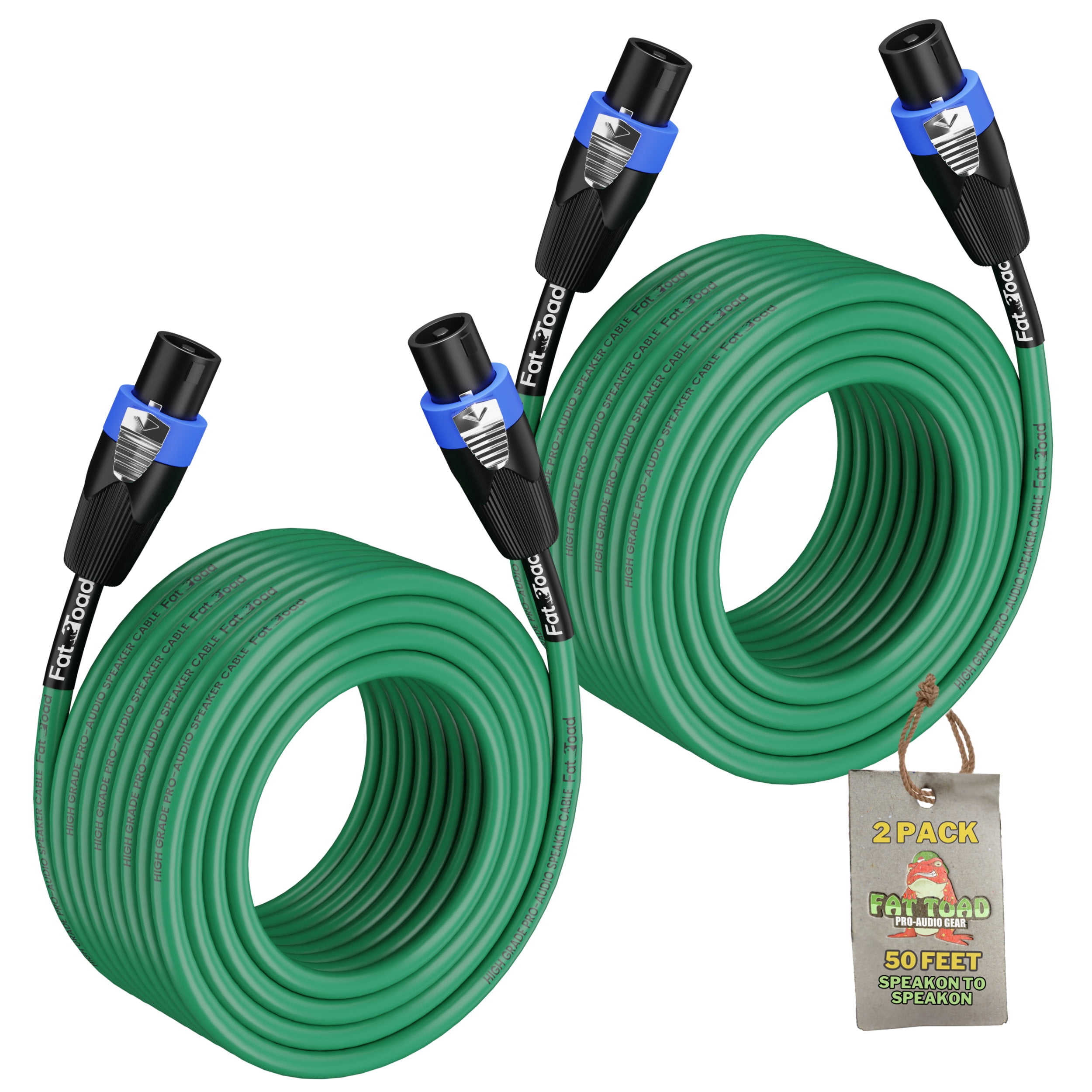 Speakon Cables 50 FT 2 PACK 12 AWG Wires -Fat Toad Speaker Cords Pro Audio Stage