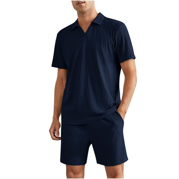 TMOYZQ Men's Plus Size 2 Piece Outfits Short Sleeve V-neck Tee Shirts and Track Shorts Set Summer Loungewear Outfits 2025