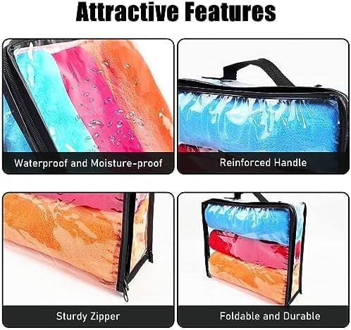10 Pieces Large Clear Travel Packing Cube ，Clear Vinyl Zippered Storage Bags See Through Moving Bag Plastic Storage Bags PVC Multipurpose Pouch with Handle for Sweater Shirts Dress Storage