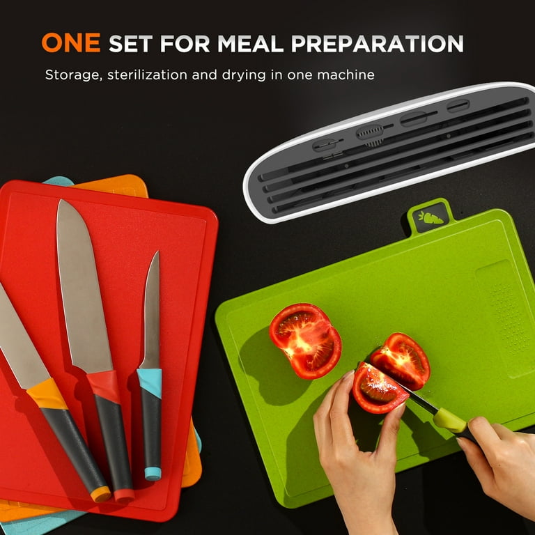 Axiom Creations Premium Smart Cutting Board & Knife Set - Self Cleaning Cutting Board Set with 3 Color Coded Cutting Boards & Stainless Steel Knives