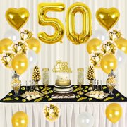 50th Wedding Anniversary Decorations, Golden Wedding Balloon Banner, Number 50 Foil Balloons, Anniversary Cake Topper Decor for 50th Anniversary Party Decorations Supplies