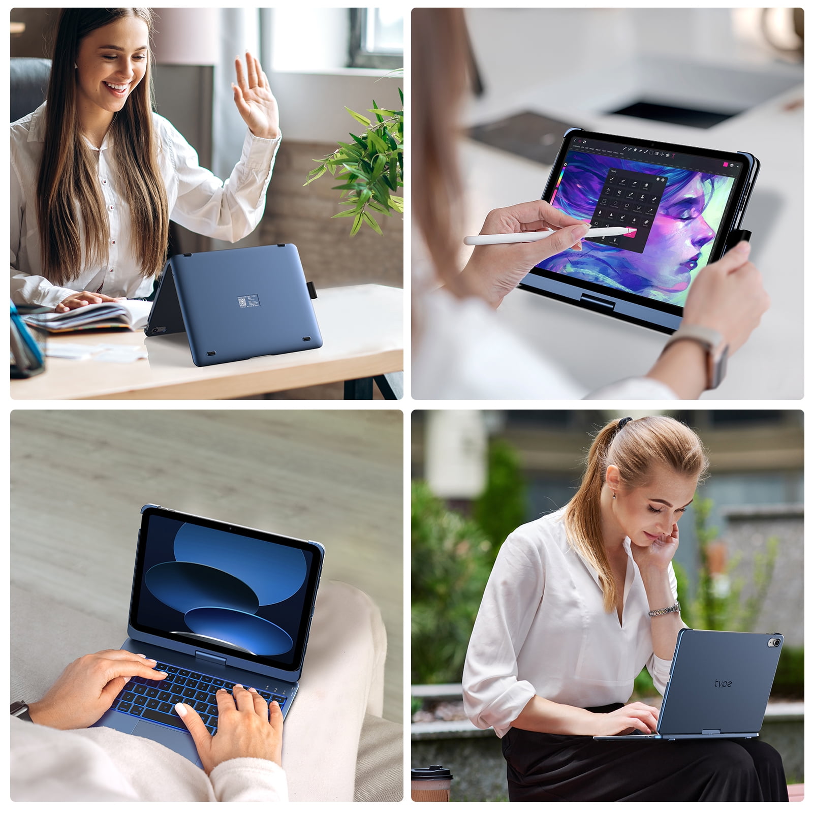 typecase Touch Case with Keyboard for iPad 11th(A16, 2025) & iPad 10th Gen(10.9", 2022), Trackpad, 11 Color Backlight, 360° Rotatable with Pencil Holder - Midnight Blue