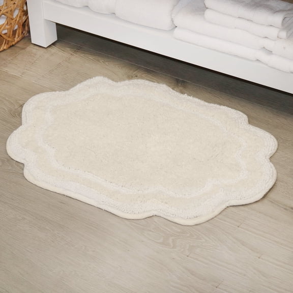 Home Weavers Allure Collection 100% Cotton Bath Rug 17"x24", Soft & Absorbent Bathroom Rug, Non-Slip Backing, Quick Dry, Machine Washable Bath Mat for Floor, Shower & Tub, Ivory