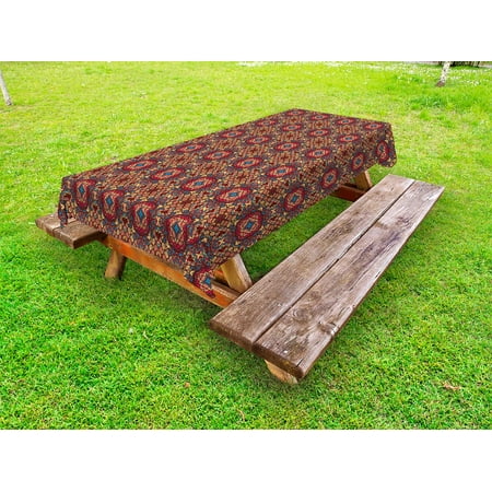 

Vintage Outdoor Tablecloth Retro Bohemic Colorful Arabian Ethnic Eastern Image with Vivid Colored Details Decorative Washable Fabric Picnic Tablecloth 58 X 120 Inches Multicolor by Ambesonne