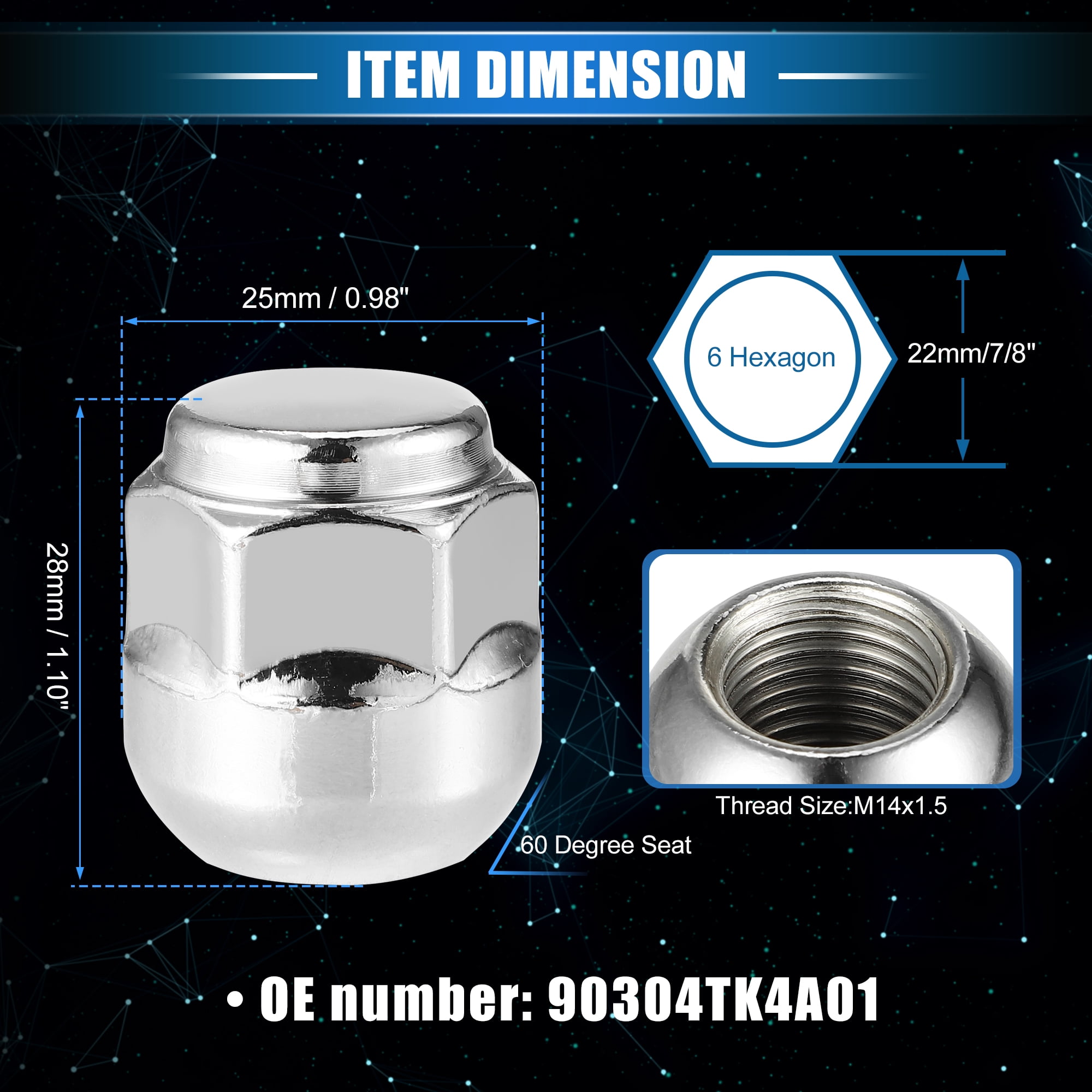 5 Pcs Wheel Lug Nuts Compatible for Honda Odyssey for Honda Pilot, Durable Chorme Plated M14x1.5 Carbon Steel Silver Tone