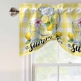 thumbnail image 4 of Tie Up Valance Curtain for Kitchen, Summer Lemons Glass Cup Rod Pocket Short Curtains Adjustable Tie-Up Shade Valances, Yellow White Check Window Treatment for Bathroom Living Room Bedroom, 4 of 9
