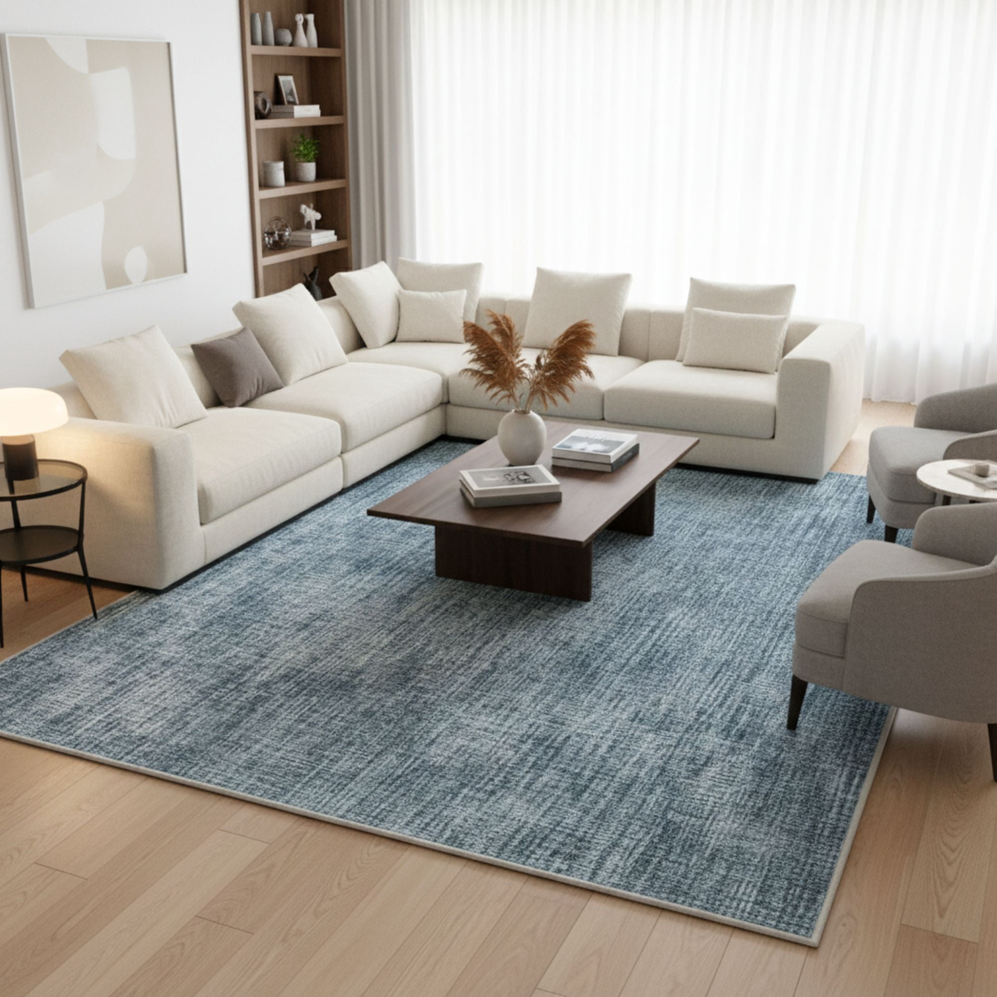 Ottomanson Non-Slip Extra Large Area Rug 7'10" x 15' Low Pile Living Room Carpet, Solid Greyish Blue
