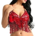 thumbnail image 5 of Womens Blouses Bra Shirts Women Blank Workout Tops Women Top Buttons Top Set Candy Corn Women's Belly Dance Sequin Bra Tassel Clothing Tops Red One Size, 5 of 8