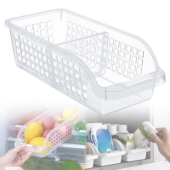 Luluganb Refrigerator Storage Boxes with Partition, Plastic Storage Basket, Fridge Organizers Food Containers for Kitchen And Household Egg Crisper Fruit Vegetable Storage Clear