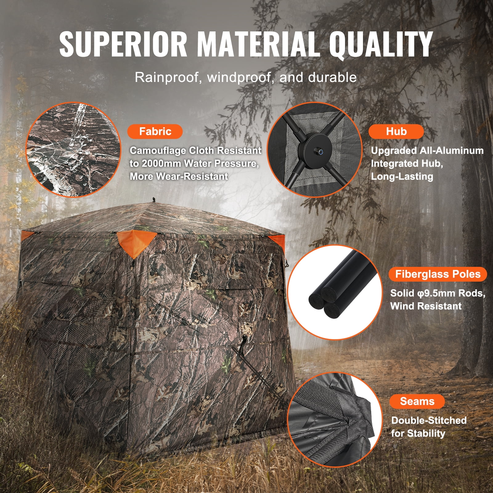 KFFKFF Hunting Shelter, 270° Visibility Ground Shelter, 4-5 Person Instant Setup Wildlife Blind with Transport Bag, Durable Outdoor Hunting Hub