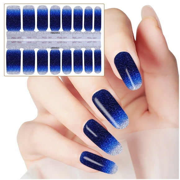 Sandistore Stick on Nails Short Clear Nail Stickers Glitter Gradient Color Full Wraps Polish Stickers Decal Strips Self-Ashesive Nail Sticker Sets For Women Girls Manicure Ideas for Short Nails
