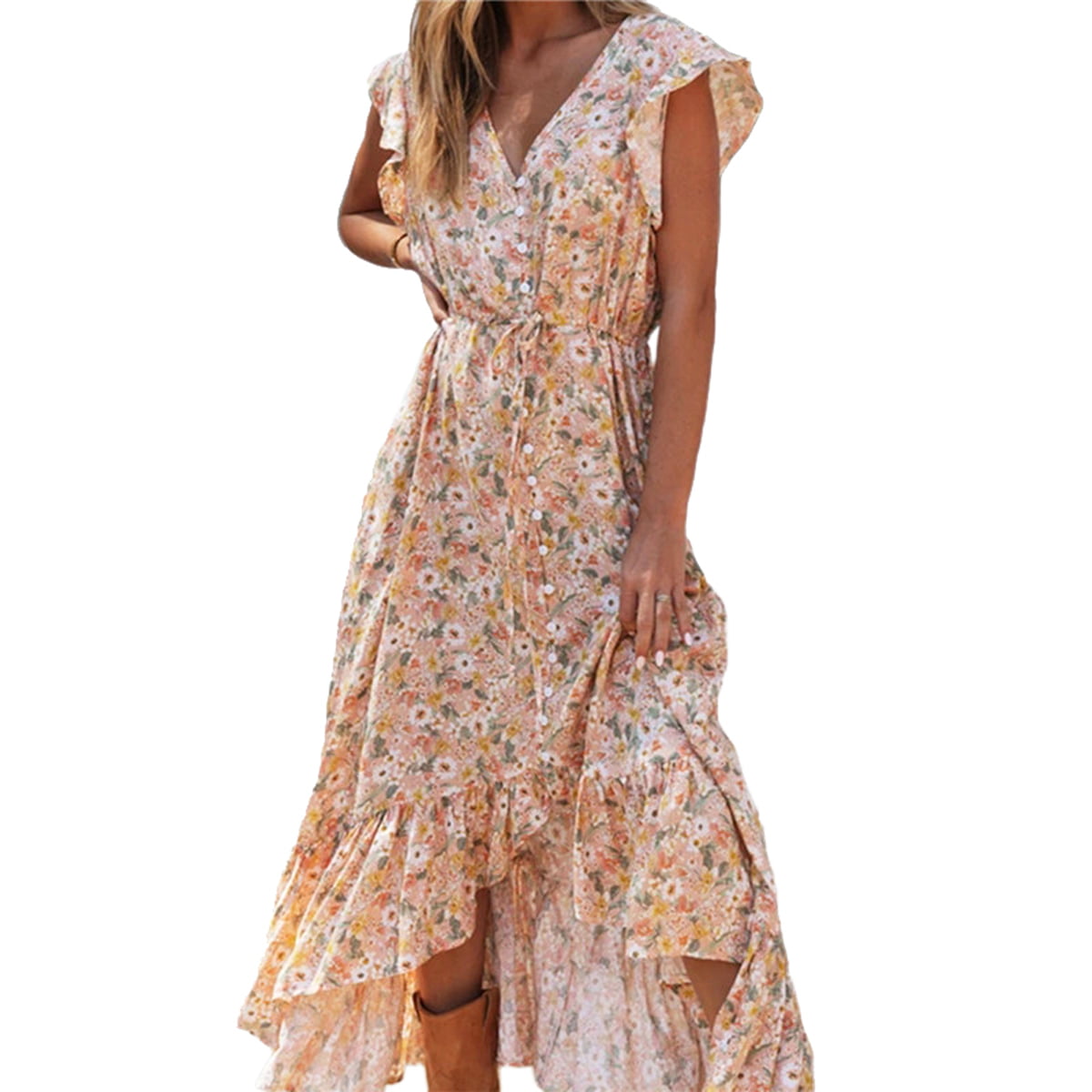 Xiaodriceee  New Women's Floral Dresses Summer Print Ruffles Irregular
